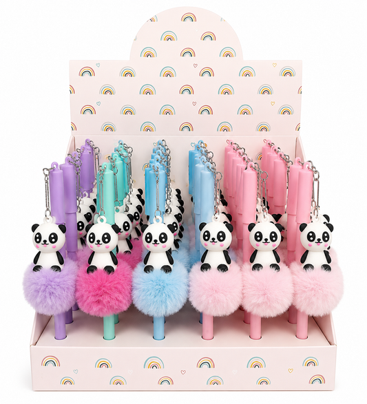 Caneta de Gel Panda com Pompom – Tinta Preta