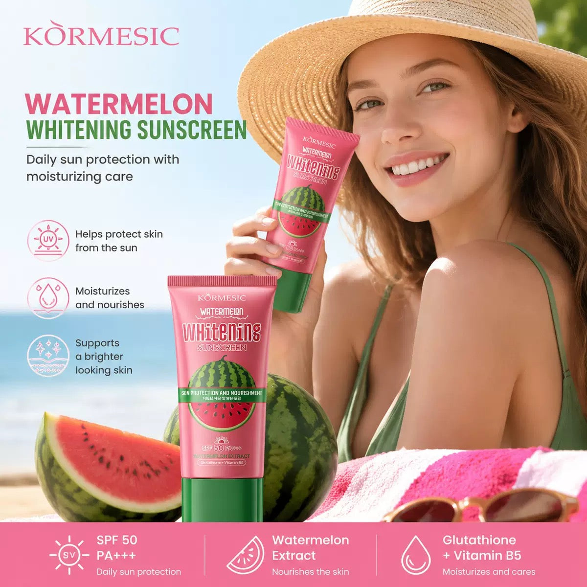 Protetor Solar de Melancia SPF50 PA+++ – KORMESIC